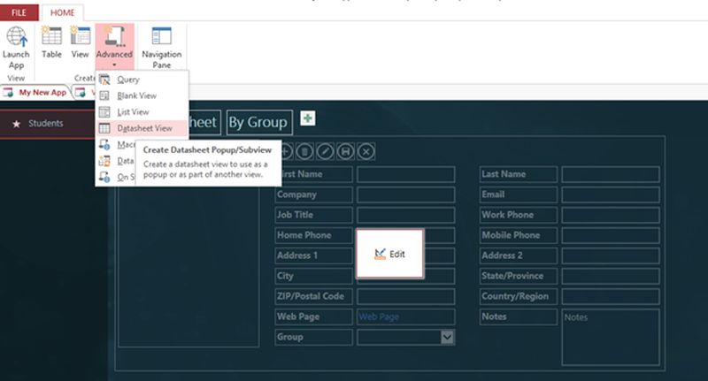 advanced datasheet view
